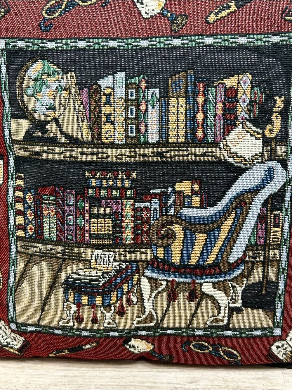 Book Lover Library Tapestry Throw Pillow Books High Heels Dark Academia 12”